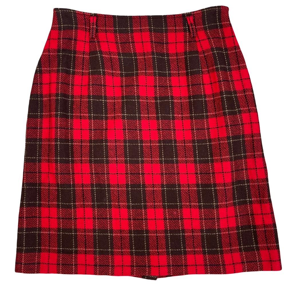 Vintage Lizsport Wool Plaid Mini Pencil Skirt‎ Womens 8 Red Brown 90s Y2K Twee